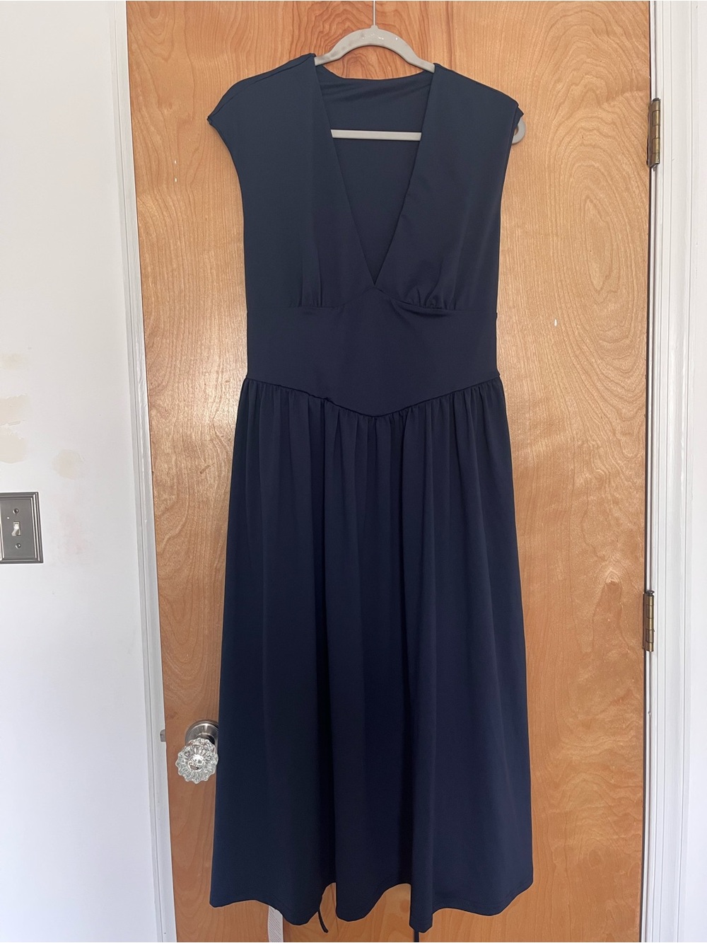 V-Neck Navy Maxi Dress for Women